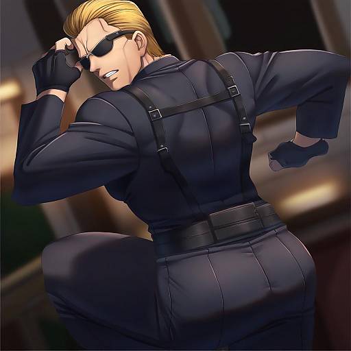 Illustration of Albert wesker, resident evil in the style of Momo no sukebe
