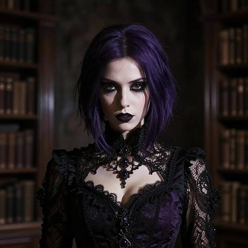 Gothic Woman in Ancient Library