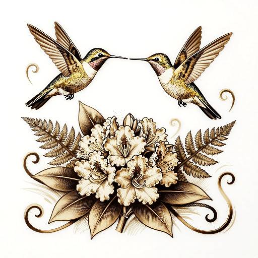 Sepia Scratchboard Hummingbirds Art