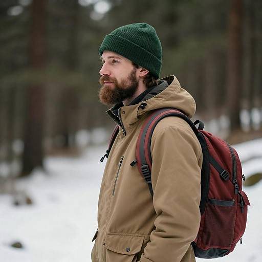 Bearded Man in Snowy Forest Profile