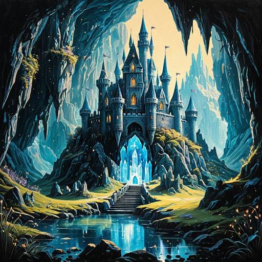 Fantasy Castle in Glowing Crystal Cave