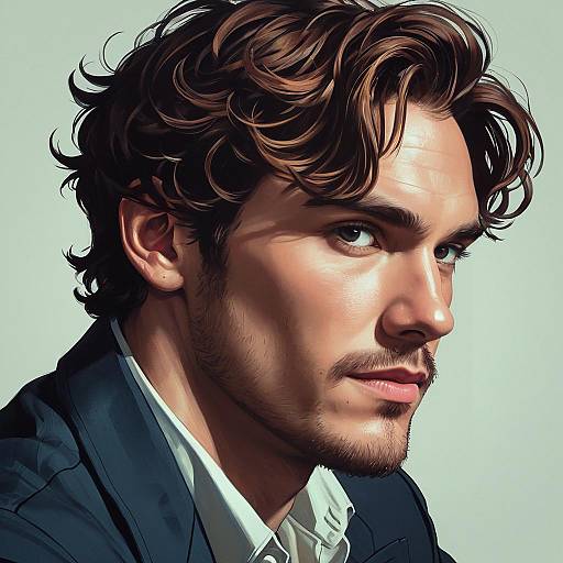 Digital Portrait of Young Man with Curly Hair