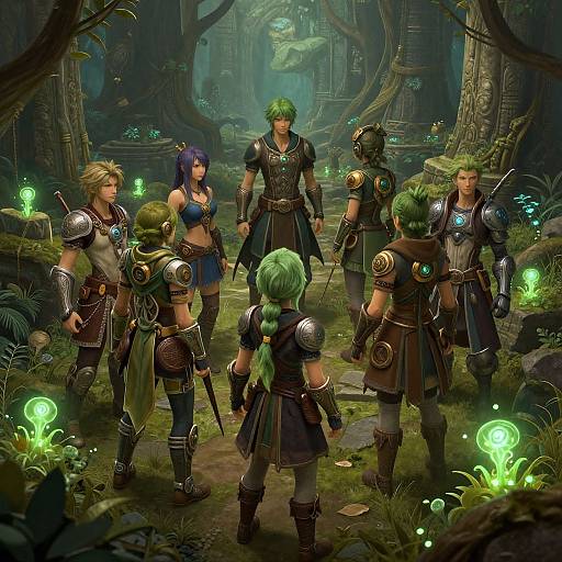 Green-Haired Gamers in Mystical Forest