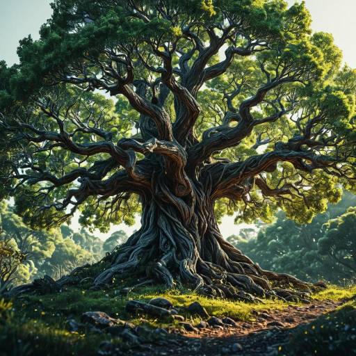 Ancient Tree of Life in Sunlit Forest