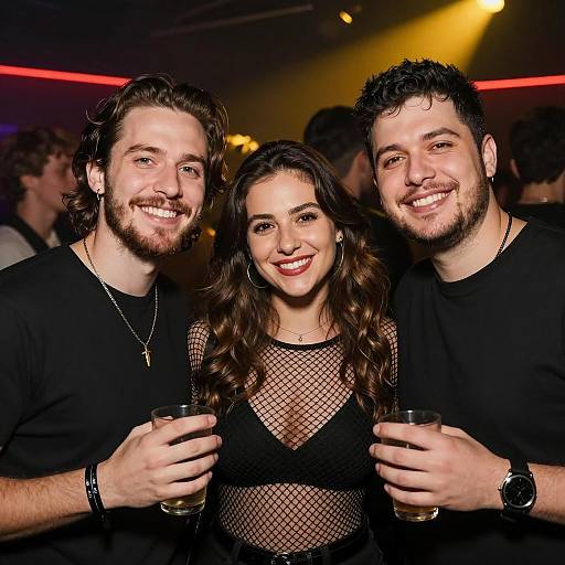 Three Friends Smiling in Nightclub