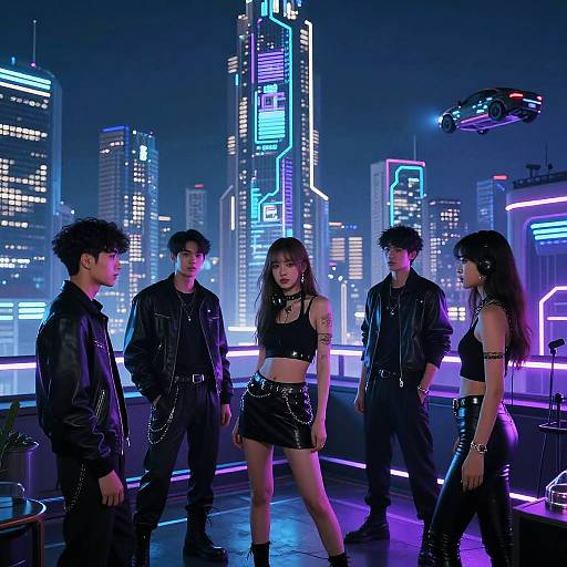 Futuristic Cyberpunk Rooftop Party