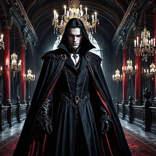 Elegant Vampire Lord in Gothic Ballroom