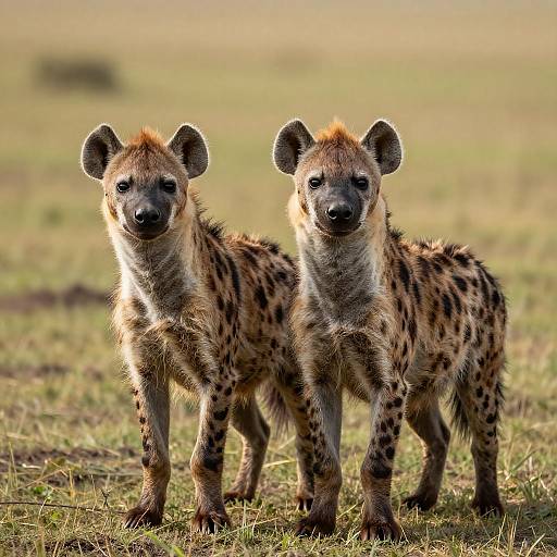 Spotted Hyenas in Sunlit Savanna
