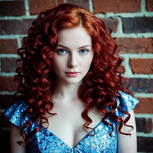 Red Haired Woman in Blue Dress