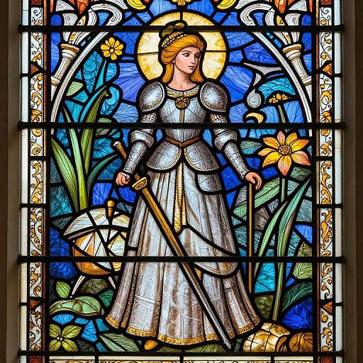 Medieval Knight Stained Glass Design