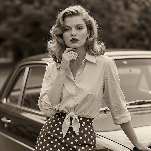Vintage Woman with Car in Sepia