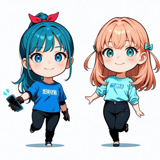 Chibi Girls in Blue and Black Attire