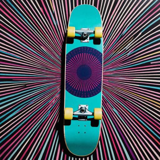 Blue Skateboard on Colorful Radial Pattern