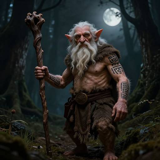 Wise Goblin Elder in Moonlit Forest