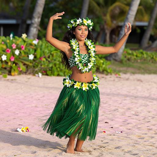Elegant Hawaiian Hula Girl on Shore