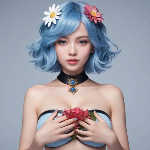 Realistic Portrait of a Blue-Haired Girl