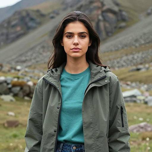 Young Woman in Green Jacket Outdoors