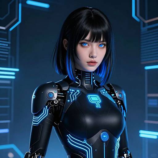 Realistic Female Cyborg Digital Portrait