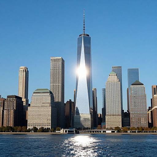 Sunlit City Skyline with Water