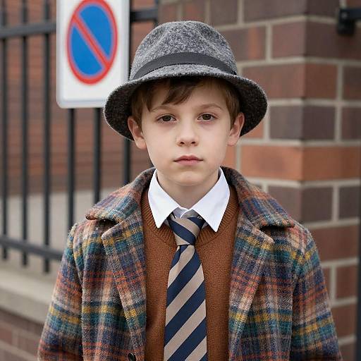 Young Boy in Stylish Wool Hat Portrait