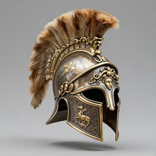 Hyper Realistic Greek Helmet with Mythology