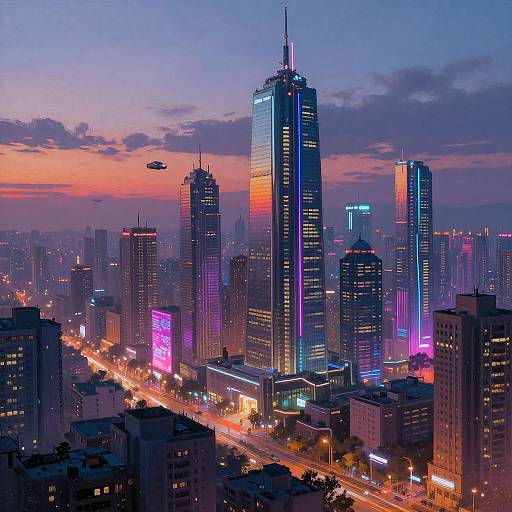 Surreal Futuristic Cityscape at Dusk