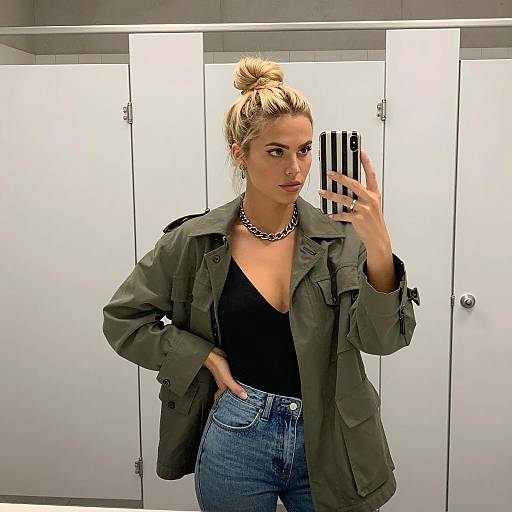 Confident Blonde Taking Bathroom Selfie