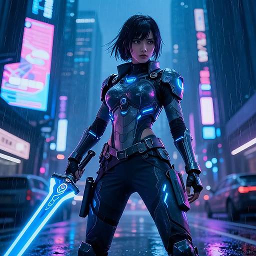 Cyberpunk Warrior Lina in Neon City