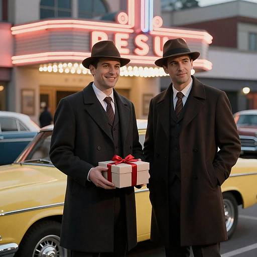 Neon Theater Duo with Vintage Car