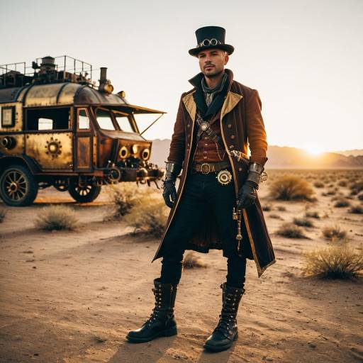 Steampunk Explorer in Desert Wasteland