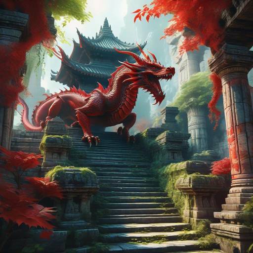 Majestic Dragon Over Ancient Temple Scene