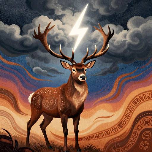 Surreal Stag With Lightning Antlers