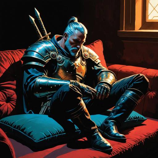 Celestial Warrior in Armor on Couch