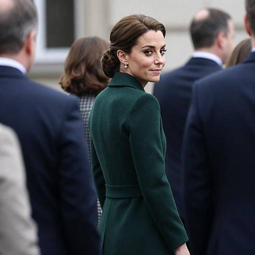 Elegant Brown-Haired Woman in Green Coat