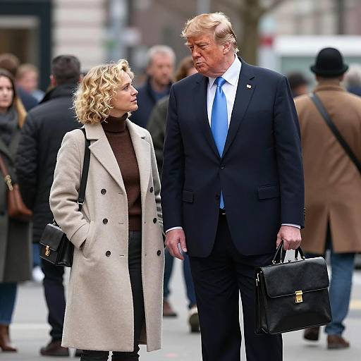 Man and Woman Conversing on City Street