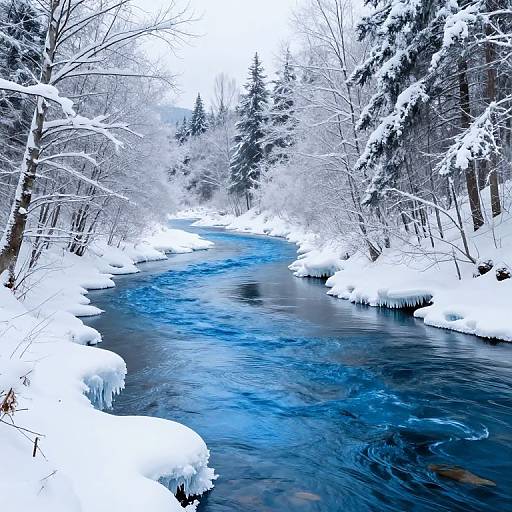 Serene Winter Landscape with Blue River