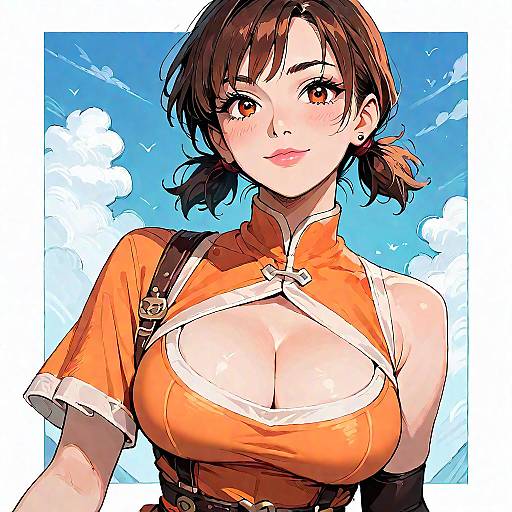 Happy Anime Girl in Orange Dress