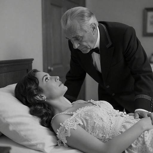 Black and White Intimate Moment Between Elderly Man and Woman