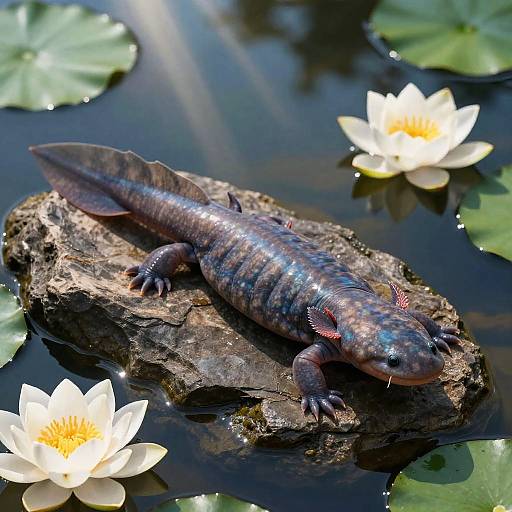 Iridescent Axolotl Dragon River Scene