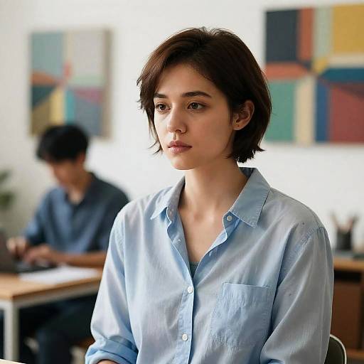 Young Woman in Abstract Workspace