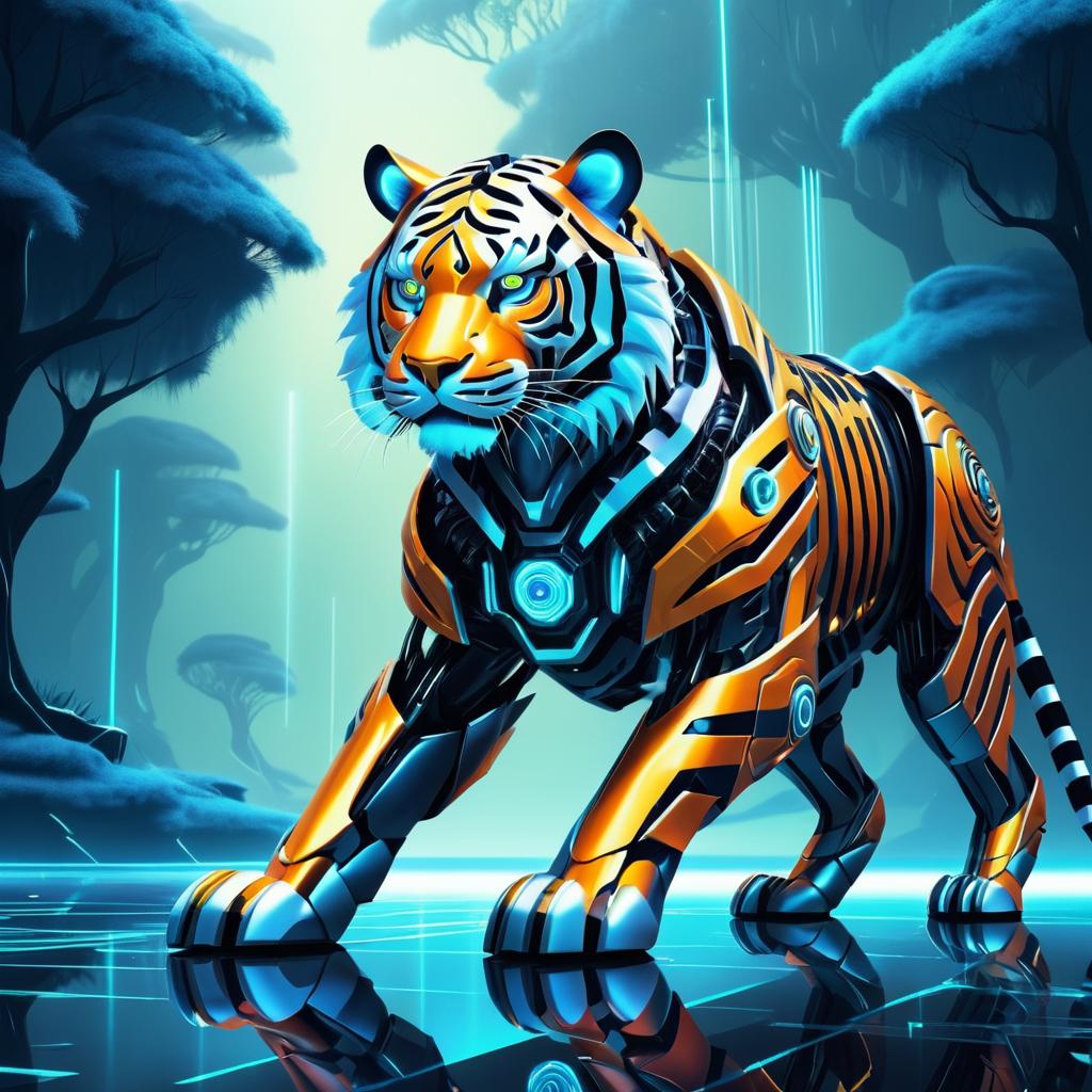 Futuristic Robotic Tiger in Fantasy Art