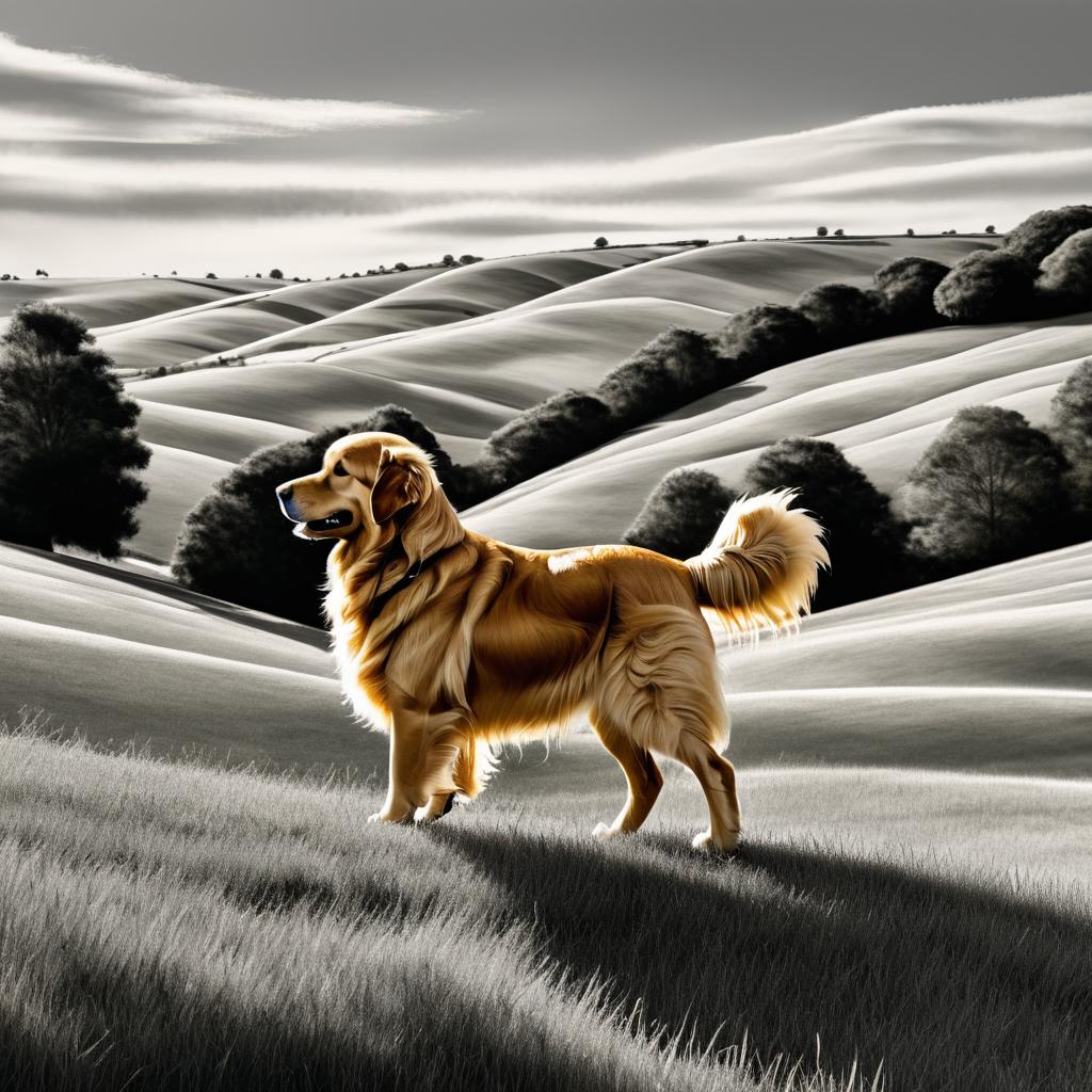 Hyper-Realistic Golden Retriever Landscape