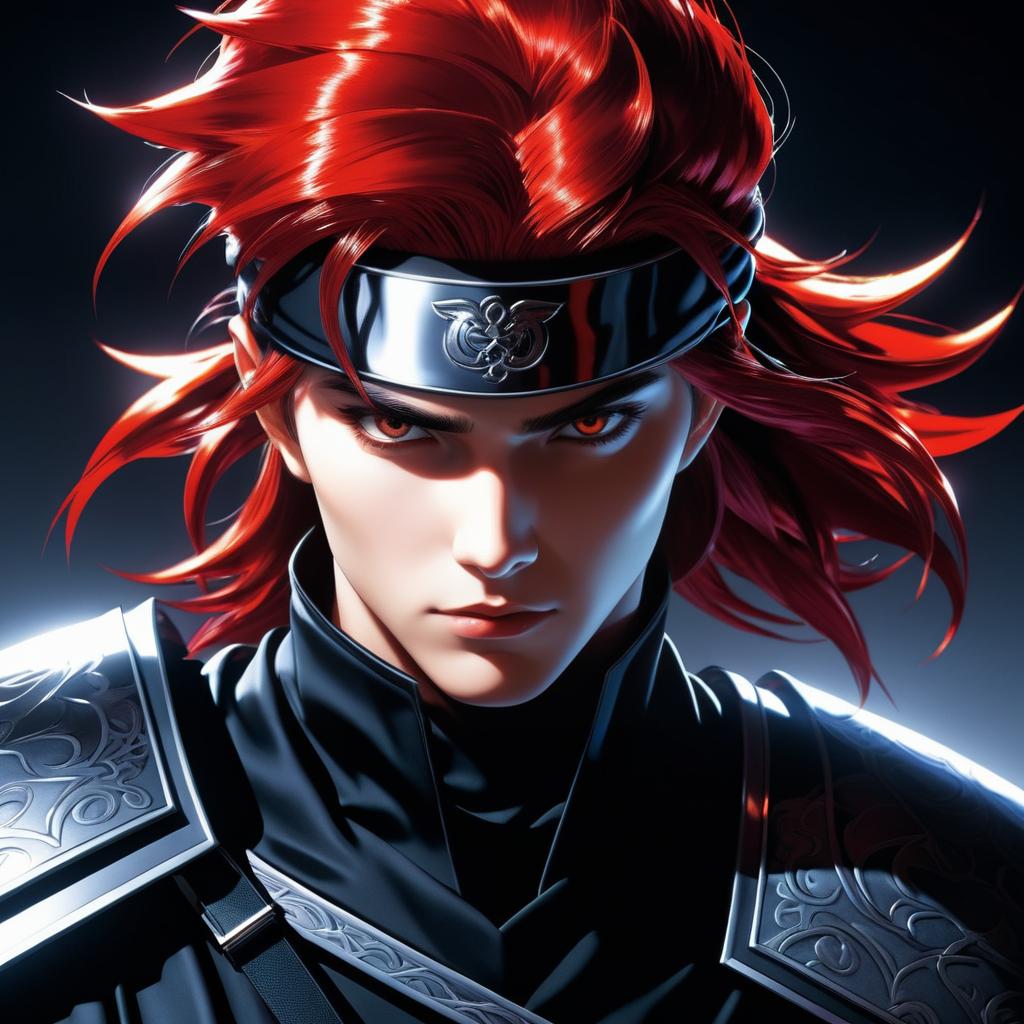 Crimson-Haired Ninja Digital Portrait