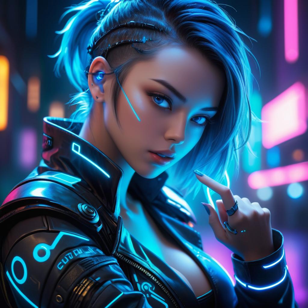 Ecchi Cyberpunk Warrior with Neon Eyes