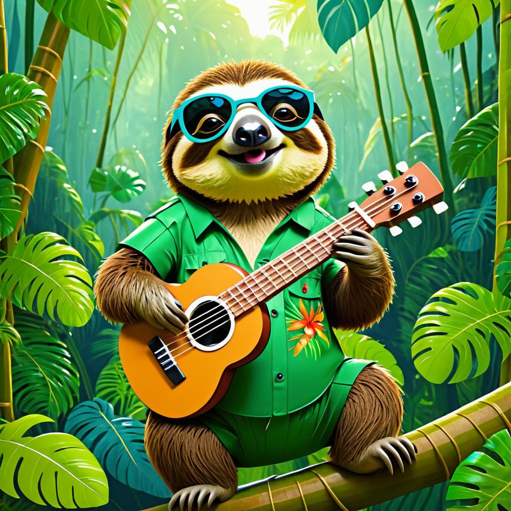 Chill Sloth Jamming in the Rainforest