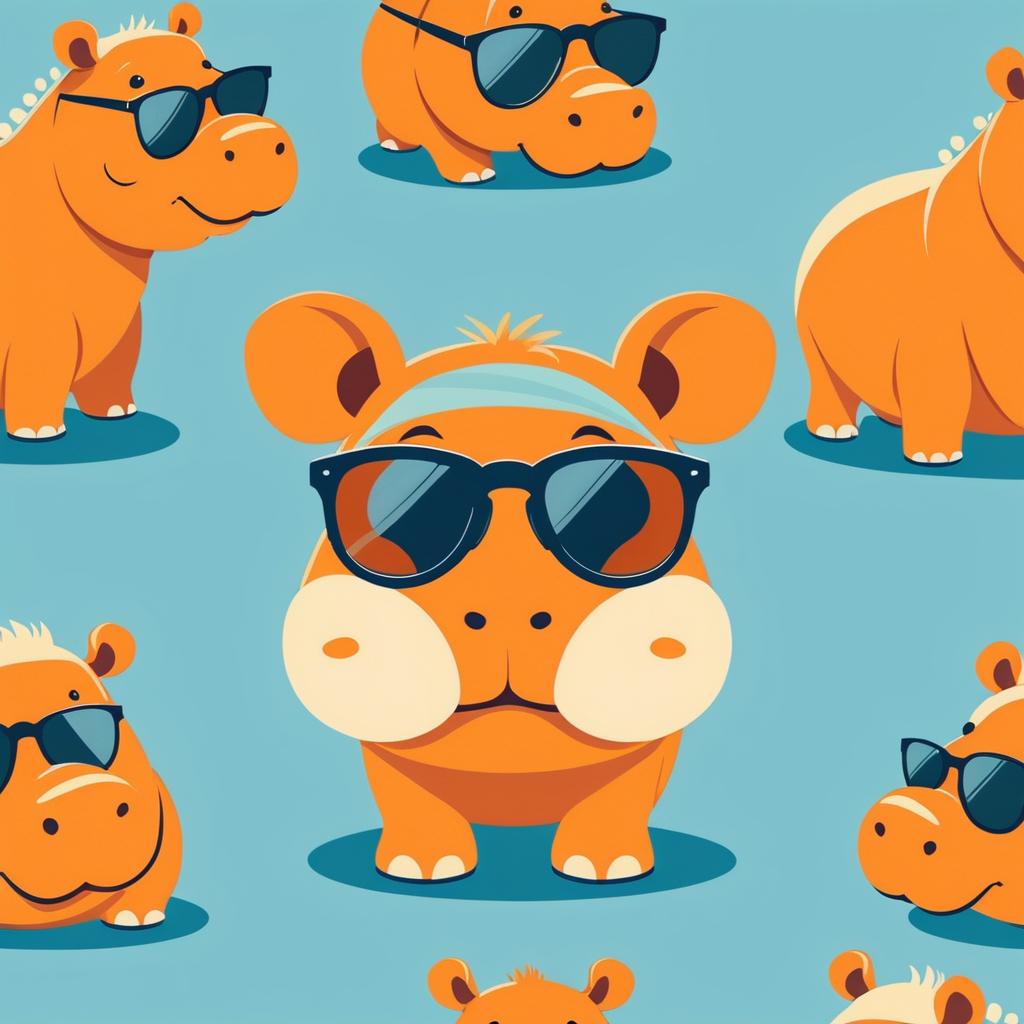 Kawaii Hippo Pattern with Sunglasses