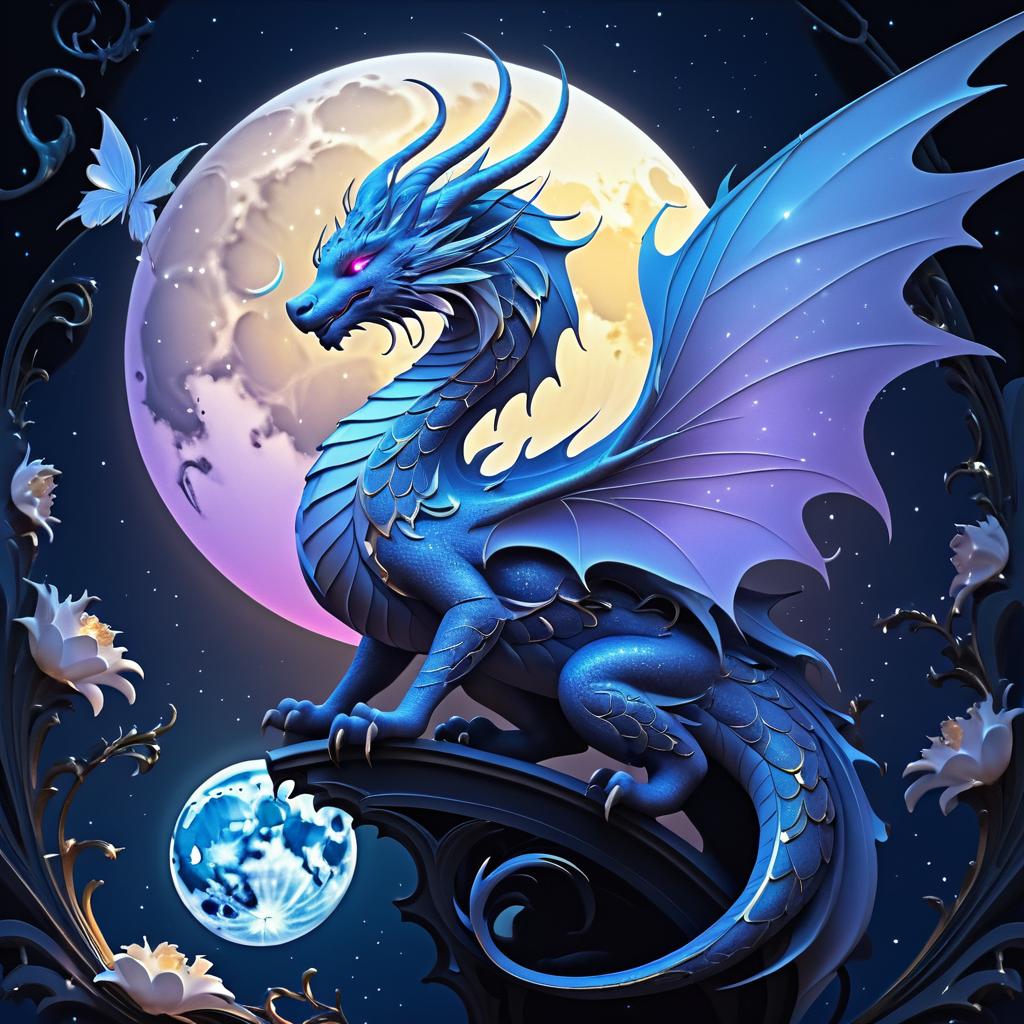 Elegant Dragon with Butterfly Wings at Night