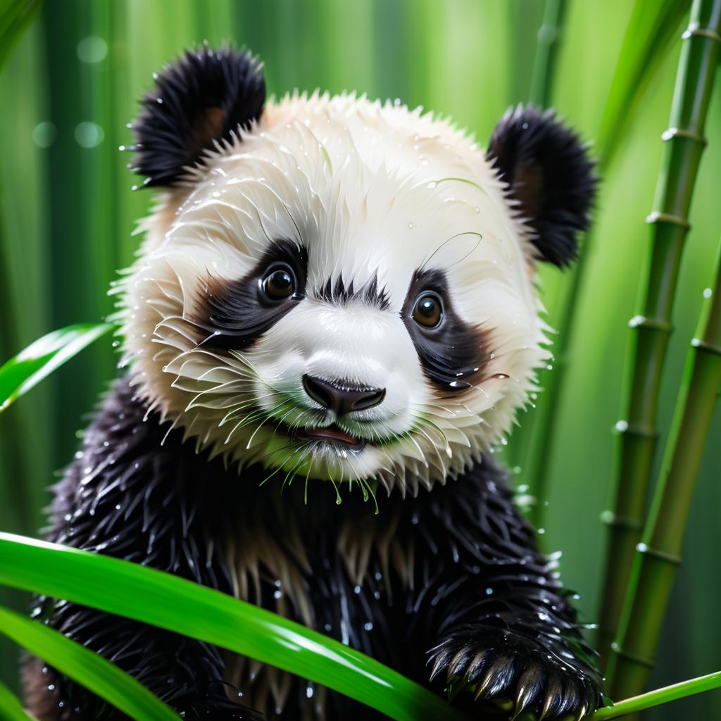 Close-Up of a Wet Baby Panda