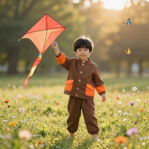 Playful Boy in Sunny Meadow