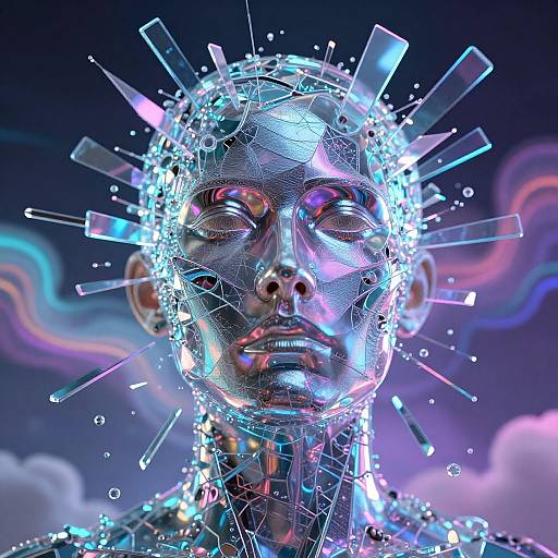 Futuristic Holographic Metallic Face